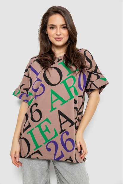 Футболка жіноча з принтом, колір бежевий, 244R4002-1