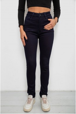 Джинсы женские однотонные на флисе, цвет темно-синий, 244RS021