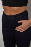 Джинси жіночі однотонні на флісі, колір темно-синій, 244RS021 оптом - фото № 4