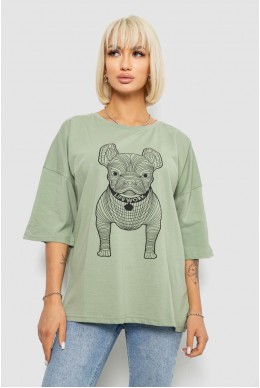 Футболка жіноча з принтом, колір світло-оливковий, 244R3008