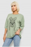 Футболка жіноча з принтом, колір світло-оливковий, 244R3008 оптом - фото № 2