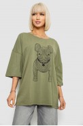 Футболка жіноча з принтом, колір хакі, 244R3008 оптом - фото № 0