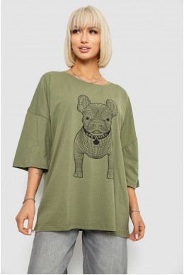 Футболка жіноча з принтом, колір хакі, 244R3008