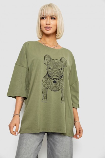 Футболка жіноча з принтом, колір хакі, 244R3008