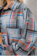 Рубашка женская в клетку  -уценка, цвет серо-красный, 257R505-U - фото № 4