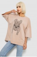 Футболка жіноча з принтом, колір бежевий, 244R3008 - фото № 2