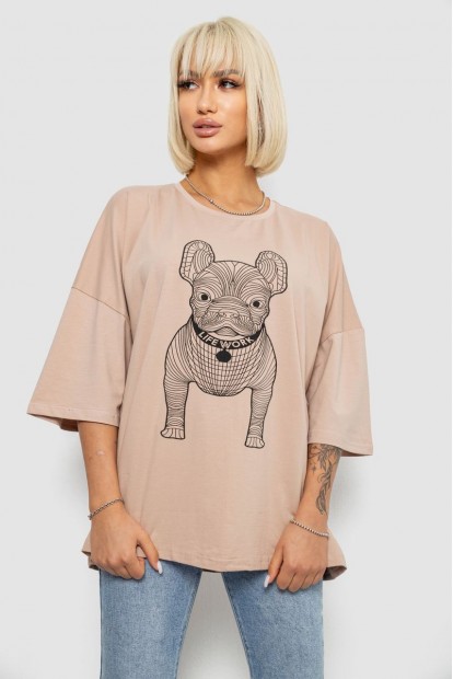 Футболка жіноча з принтом, колір бежевий, 244R3008