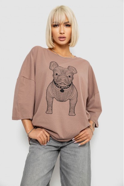 Футболка жіноча з принтом, колір мокко, 244R3008