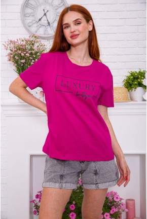 Жіноча футболка, кольору фуксії з принтом, 198R014