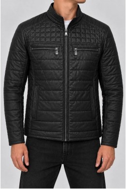Куртка мужская однотонная экокожа, цвет черный, 243R1215