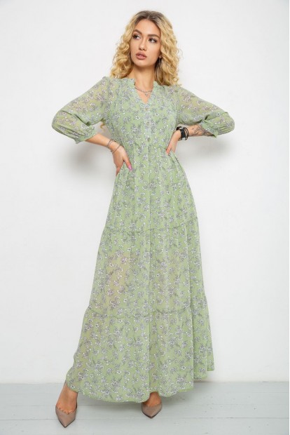 Сукня шифонова на підкладці, колір оливковий, 230R041-15