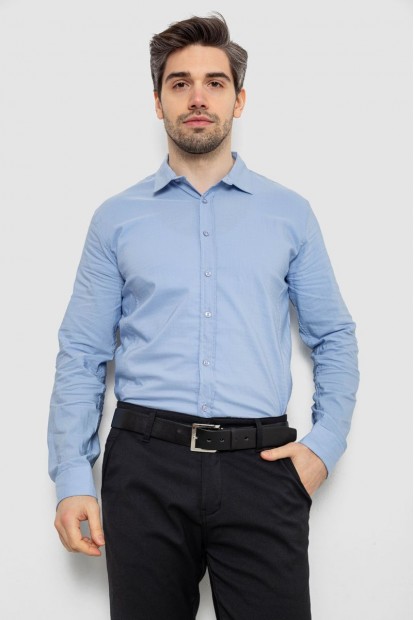 Рубашка мужская однотонная с принтом, цвет голубой, 186R6918-3