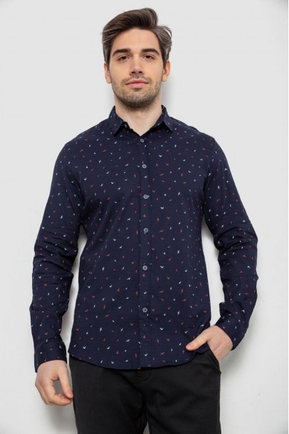 Мужская рубашка однотонная с принтом, цвет синий, 186R6917-6