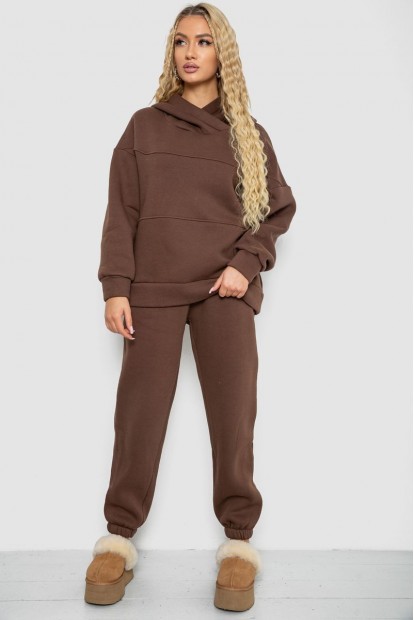 Спортивний костюм жіночий на флісі, колір темно-коричневий, 247R10765