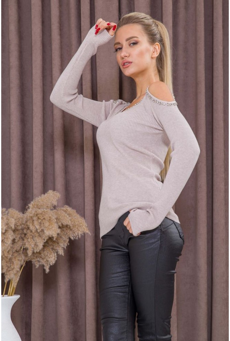 Купить Женский свитер с открытыми плечами, светло-бежевого цвета, 131R9068 - Фото №4