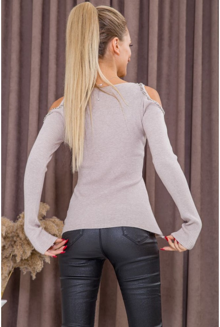 Купить Женский свитер с открытыми плечами, светло-бежевого цвета, 131R9068 - Фото №6