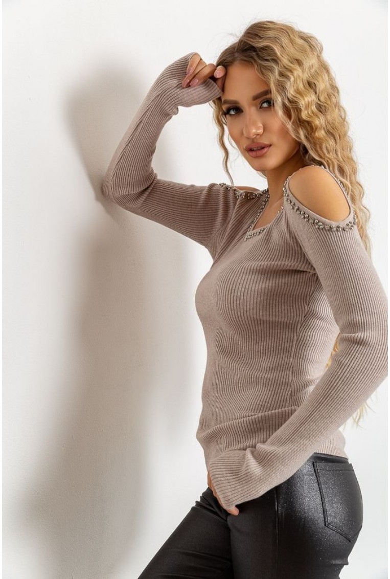 Купить Женский свитер с открытыми плечами, светло-бежевого цвета, 131R9068 - Фото №11