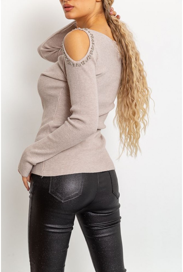 Купить Женский свитер с открытыми плечами, светло-бежевого цвета, 131R9068 - Фото №14