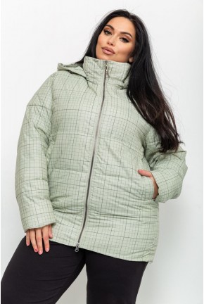 Куртка жіноча в клітину демісезонна батал, колір оливковий, 224RP036