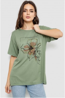 Футболка жіноча з принтом, колір оливковий, 244R505