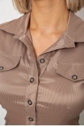 Сорочка класична в смужку, колір бежевий, 230R641 оптом - фото № 4