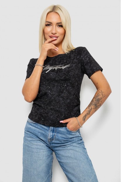 Футболка женская с принтом, цвет черный, 221R3303