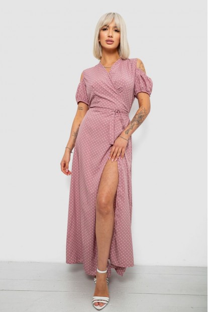 Платье женское на запах в горошек софт, цвет пудровый, 257R358-3