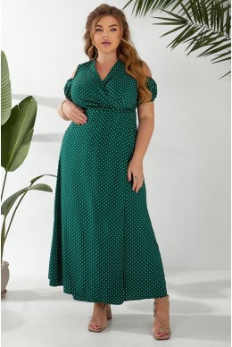 Платье женское на запах в горошек софт, цвет зеленый, 257R358-3