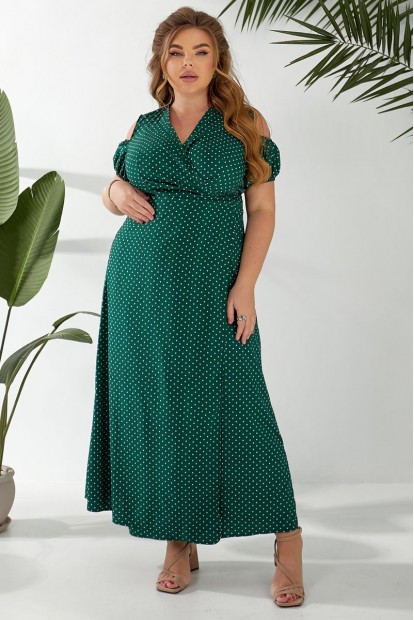 Платье женское на запах в горошек софт, цвет зеленый, 257R358-3