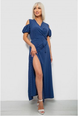 Платье женское на запах в горошек софт, цвет синий, 257R358-3