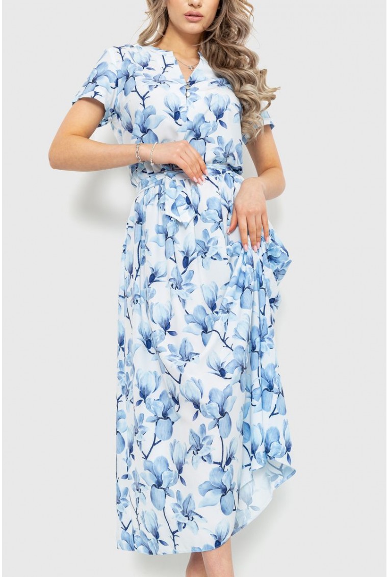 Купить Платье с цветочным принтом, цвет голубой, 230R006-1 - Фото №1