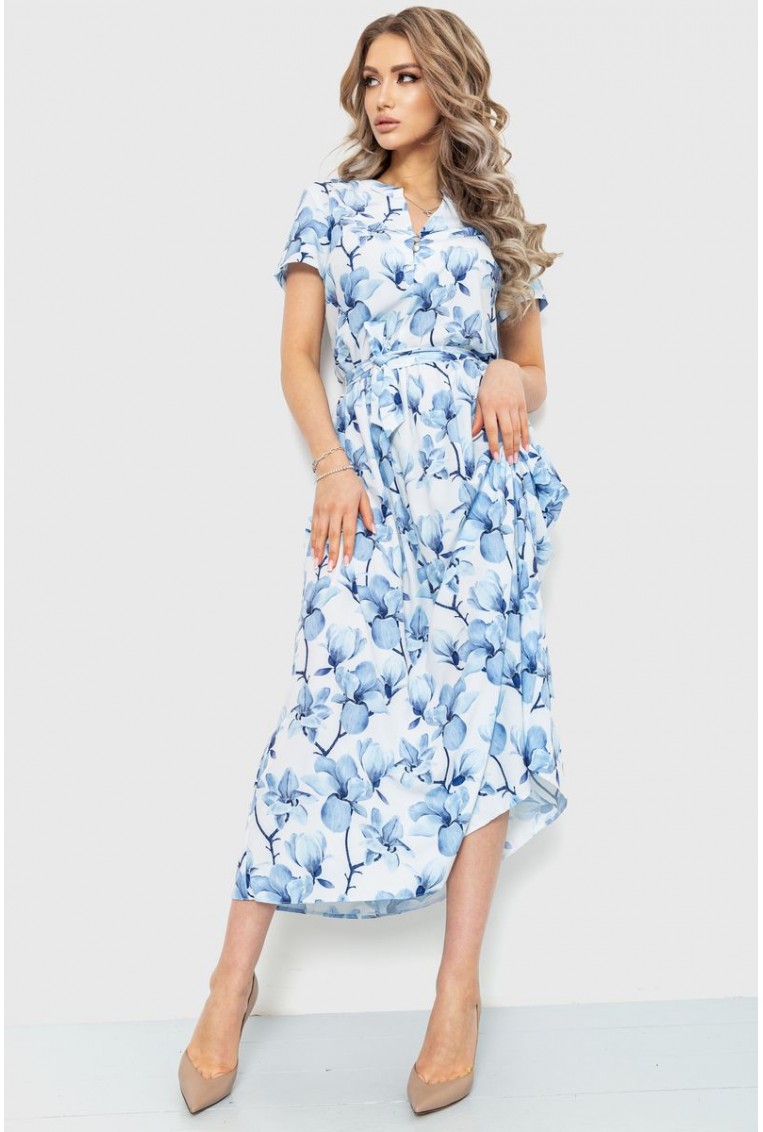 Купить Платье с цветочным принтом, цвет голубой, 230R006-1 - Фото №2