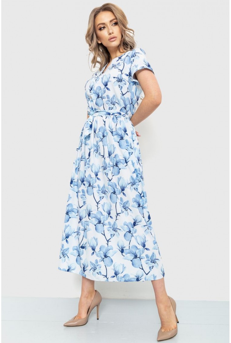 Купить Платье с цветочным принтом, цвет голубой, 230R006-1 - Фото №3