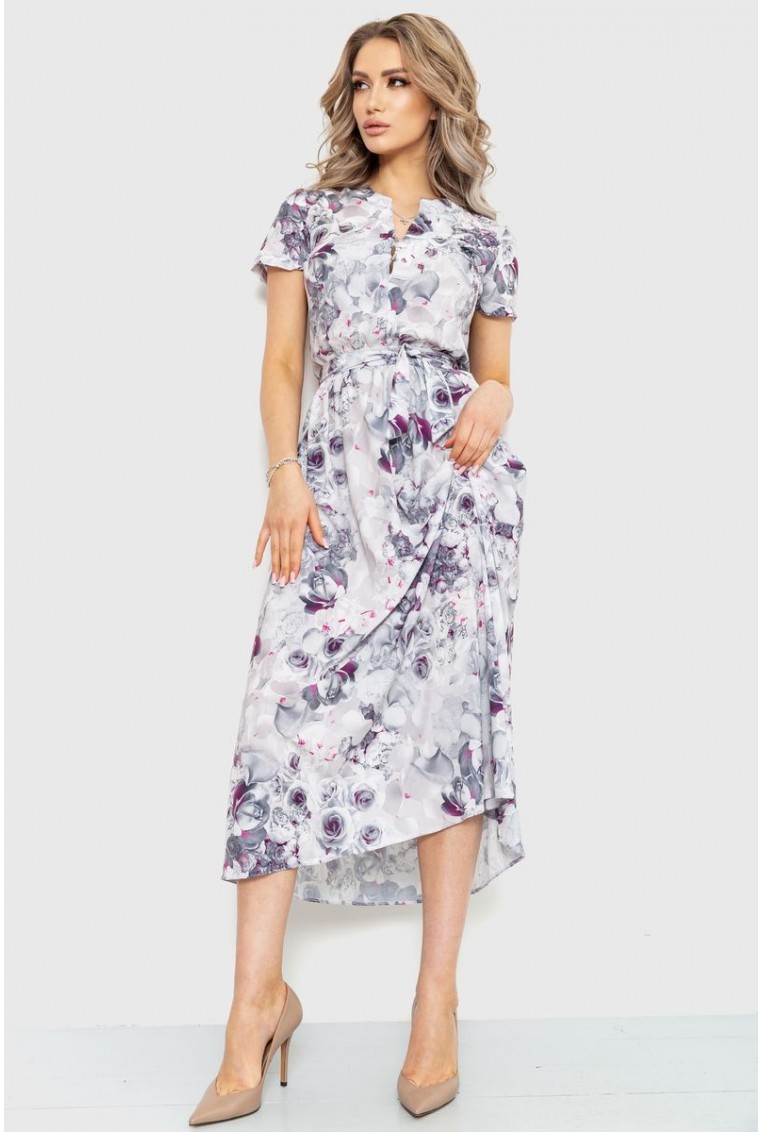Купити Сукня з квітковим принтом, колір сіро-фіолетовий, 230R006-1 - Фото №1