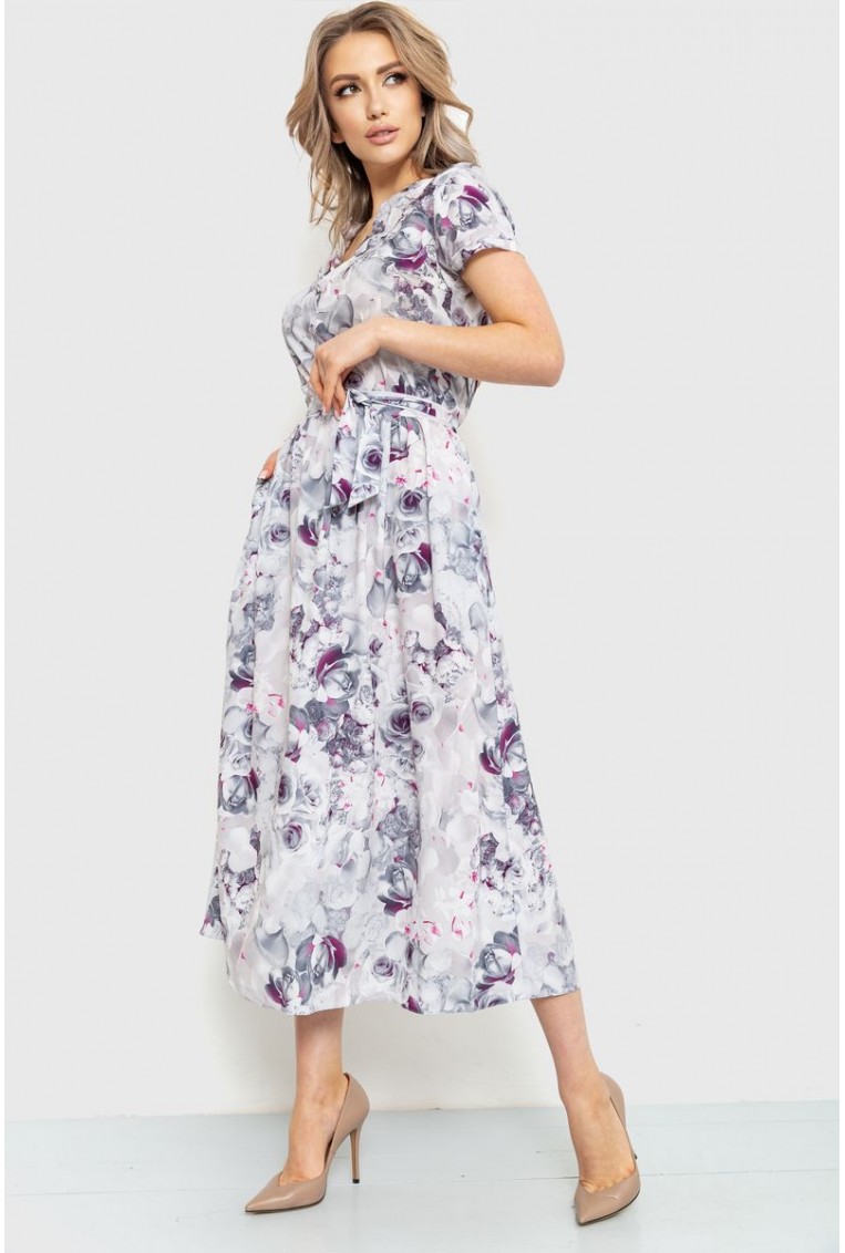 Купити Сукня з квітковим принтом, колір сіро-фіолетовий, 230R006-1 - Фото №3