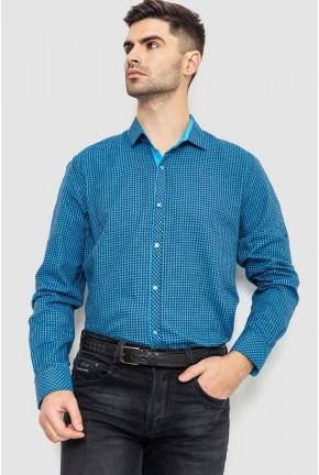 Сорочка чоловіча в клеку байкова, колір синьо-блакитний, 214R99-33-022