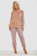 Пижама женская махра  -уценка, цвет бежевый, 238R9362-U - фото № 0