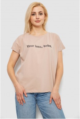 Футболка женская с принтом, цвет бежевый, 244R3016