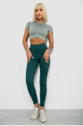 Лосины однотонные в рубчик, цвет зеленый, 244R686 - фото № 1