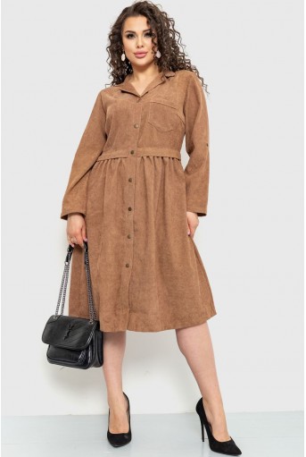 Купити Сукня вельветова батал, колір коричневий, 230R020-1 - Фото №1