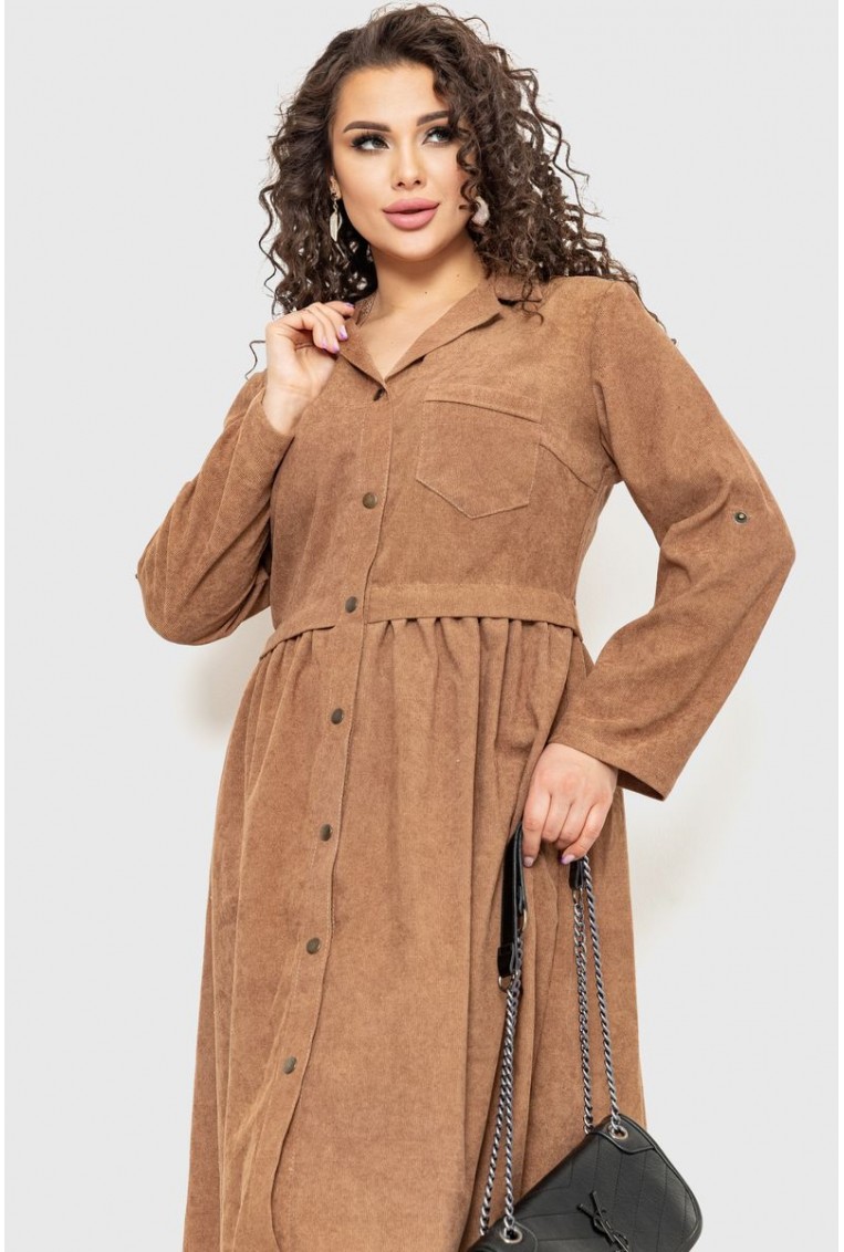 Купити Сукня вельветова батал, колір коричневий, 230R020-1 - Фото №2