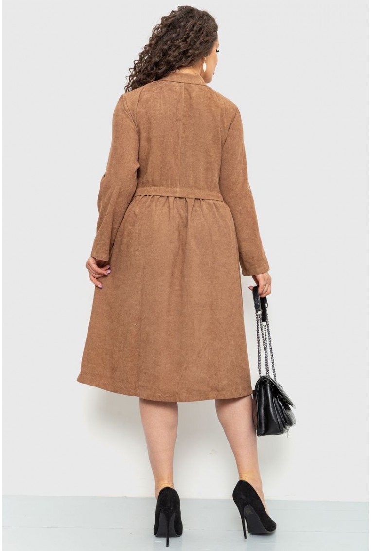 Купити Сукня вельветова батал, колір коричневий, 230R020-1 - Фото №4