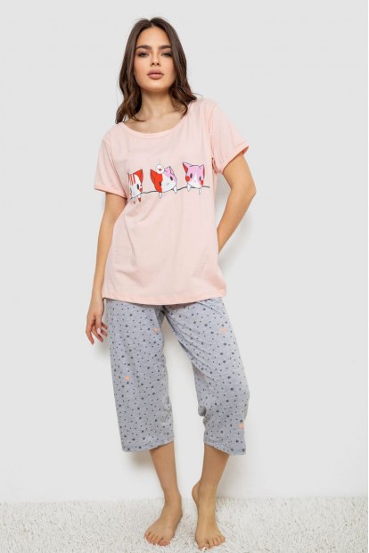 Пижама женская с принтом  -уценка, цвет персиковый, 243R1602-008-U-10