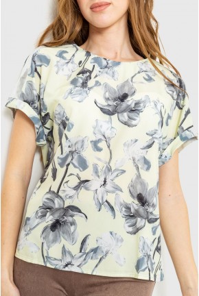 Блуза з квітковим принтом, колір жовто-сірий, 230R101-3