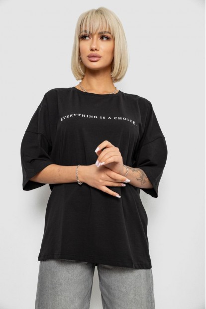 Футболка жіноча з принтом, колір чорний, 244R2020