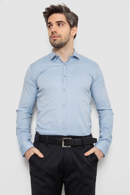 Рубашка мужская однотонная с принтом  -уценка, цвет голубой, 186R2114-U-1