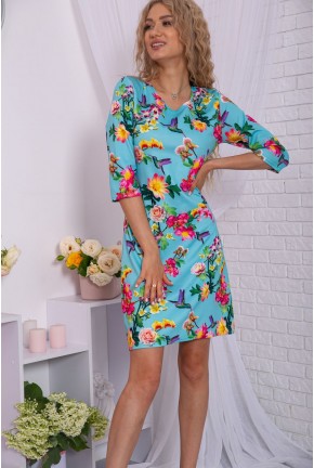 Бірюзова приталена сукня з квітковим принтом 167R085