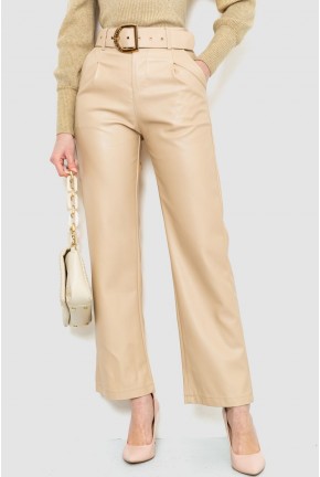 Штани жіночі з екошкіри з ременем, колір світло-бежевий, 186R9063