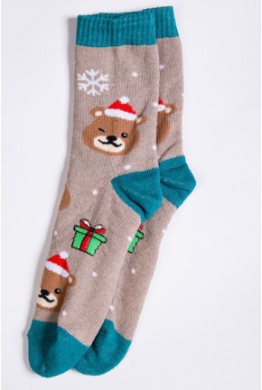 Жіночі бежеві шкарпетки з новорічним принтом 151R151