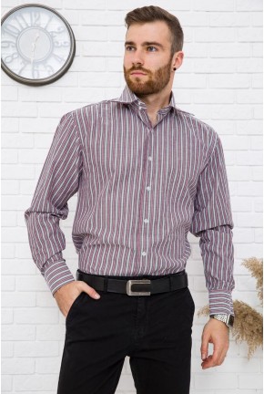 Рубашка мужская вишневая в полоску, офисный стиль, 24#LS